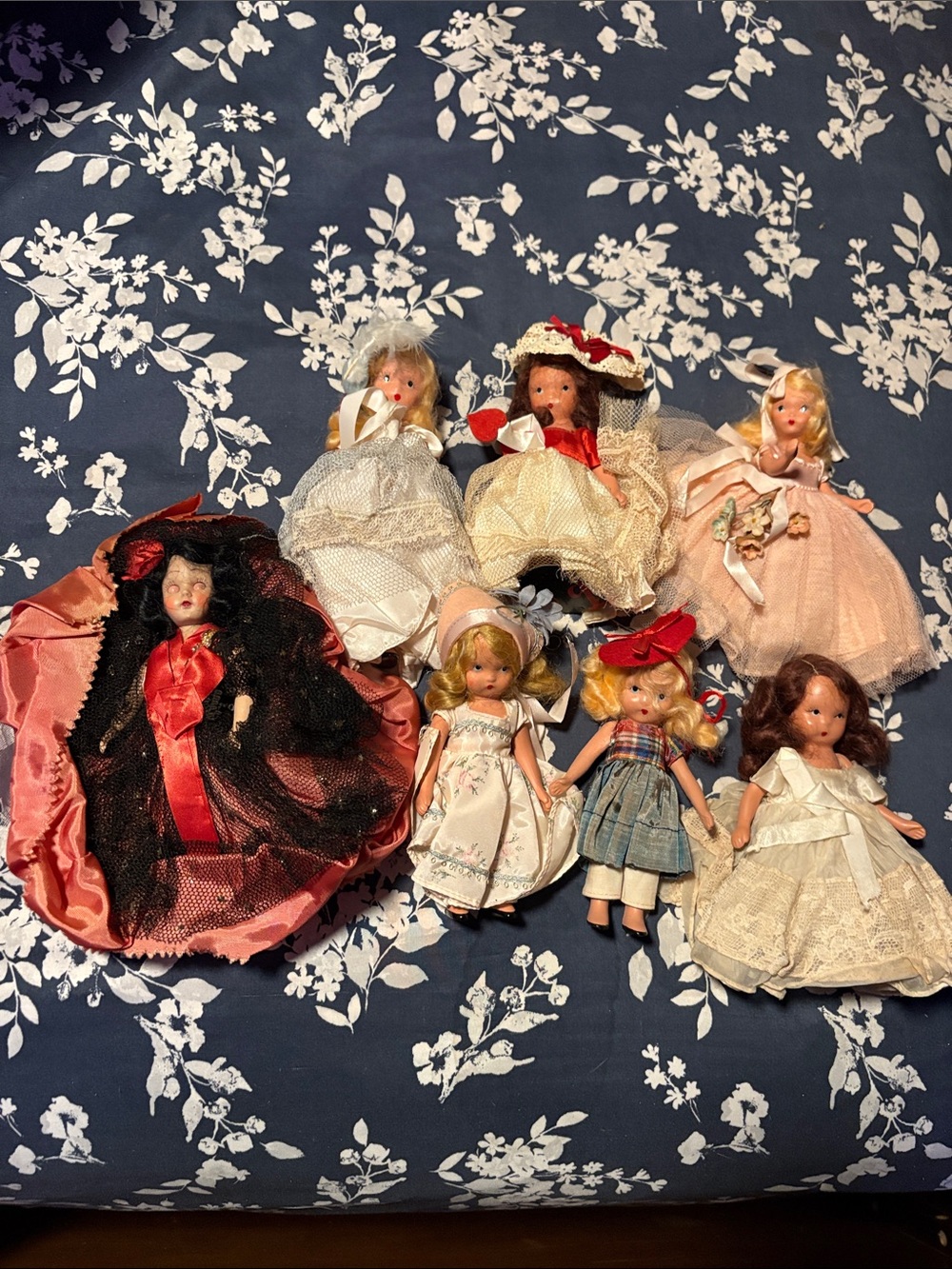 Vintage Dolls Lot - Assorted Dresses in Pink, Cream, Blue, Red